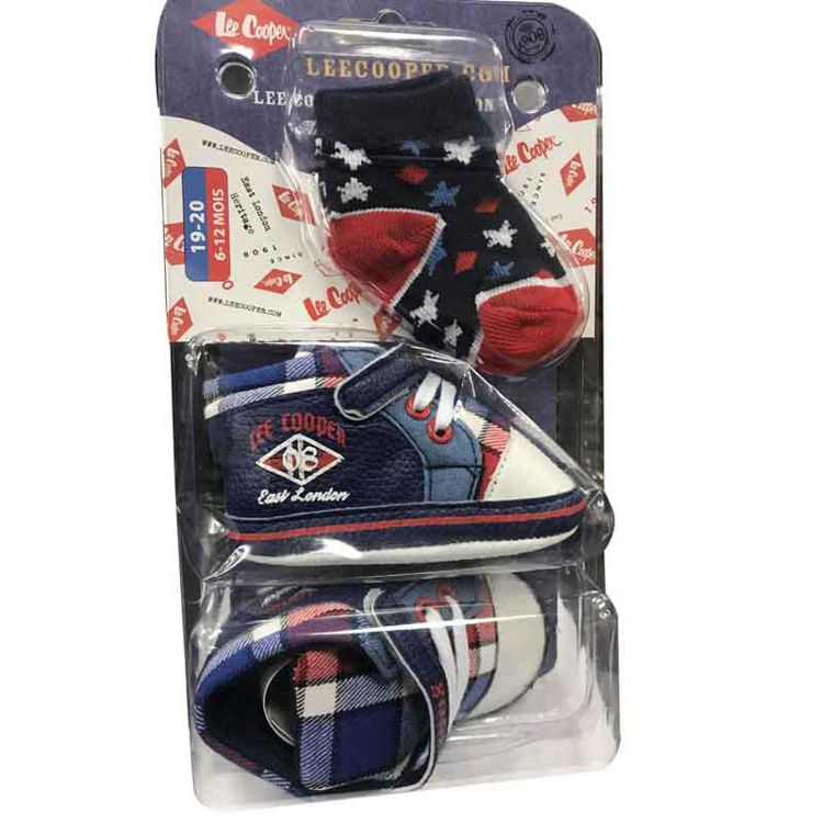 Picture of TK0990A-LEE COOPER PAIR OF SHOES AND SOCKS WHITE/BLACK/BLUE